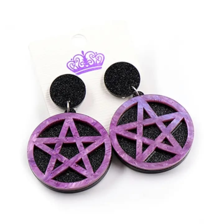 Aretes de pentagrama lila