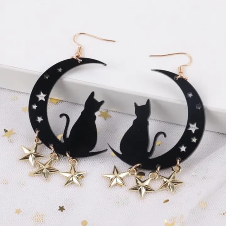 Aretes de luna y gato
