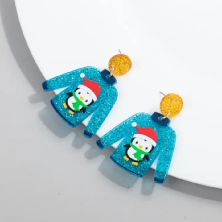 Arete de sueter navideño pingüino
