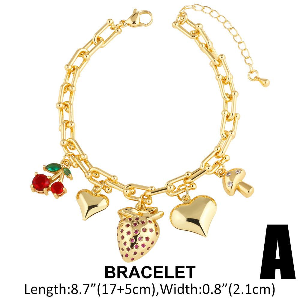 Pulsera de cereza y fresa baño de oro