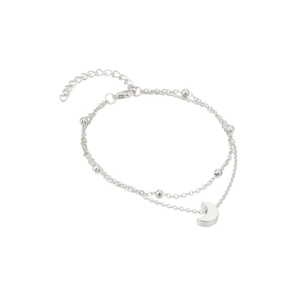 Tobillera de luna plateada doble capa