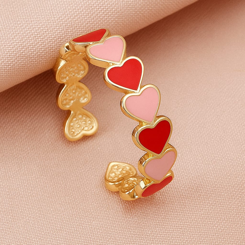 Anillo de corazones rosado con rojo