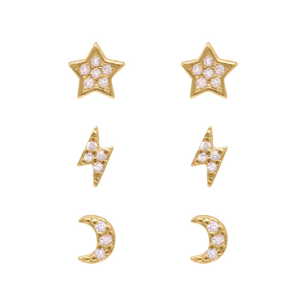Ear cuff de estrella, luna y rayo